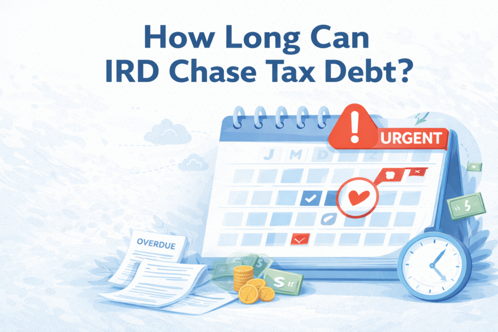 How long can IRD chase tax debt in New Zealand illustration showing tax debt timeline and overdue payments