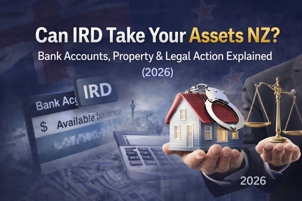 Can IRD take your assets NZ showing bank account deductions property risk and legal action for unpaid tax in New Zealand