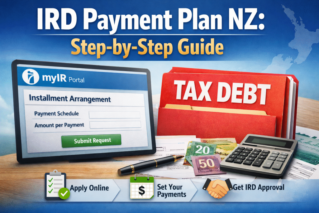 IRD payment plan NZ step-by-step guide showing how to apply for an instalment arrangement through myIR