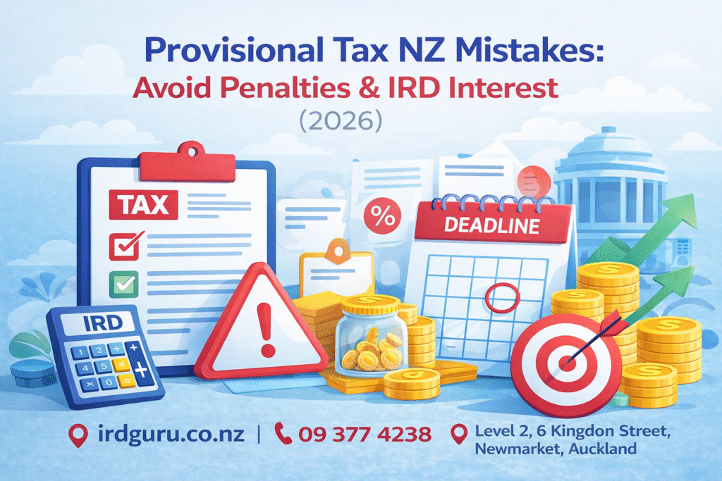 Provisional tax mistakes NZ guide showing how to avoid IRD penalties and interest with deadlines, tax checklist and financial planning in New Zealand