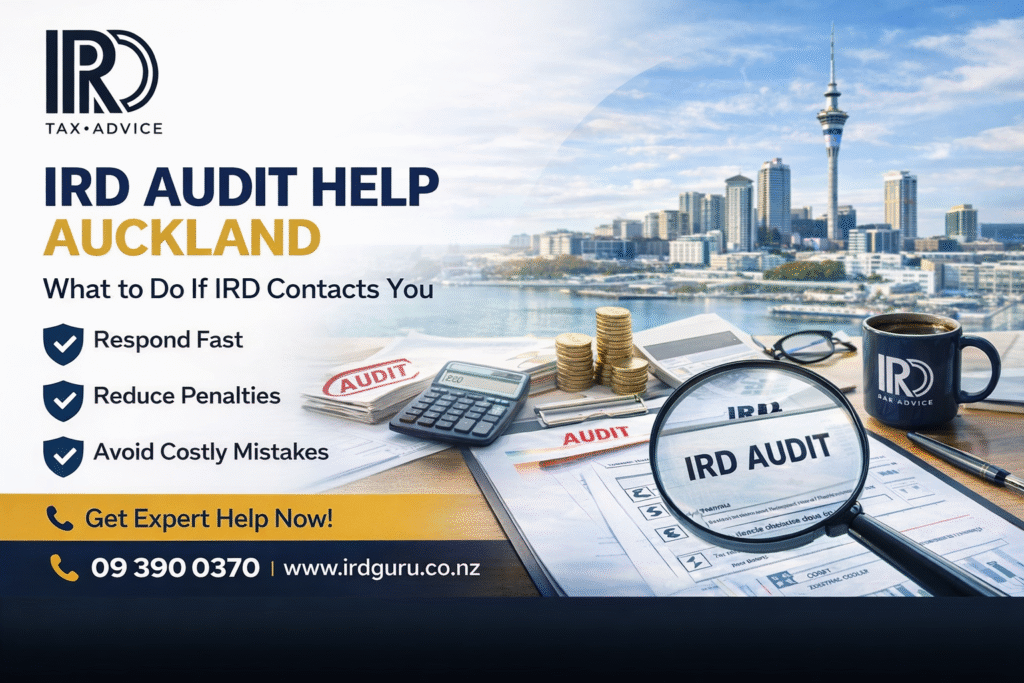 IRD audit help Auckland image showing IRD investigation, tax audit documents, and expert support to handle IRD audits in New Zealand