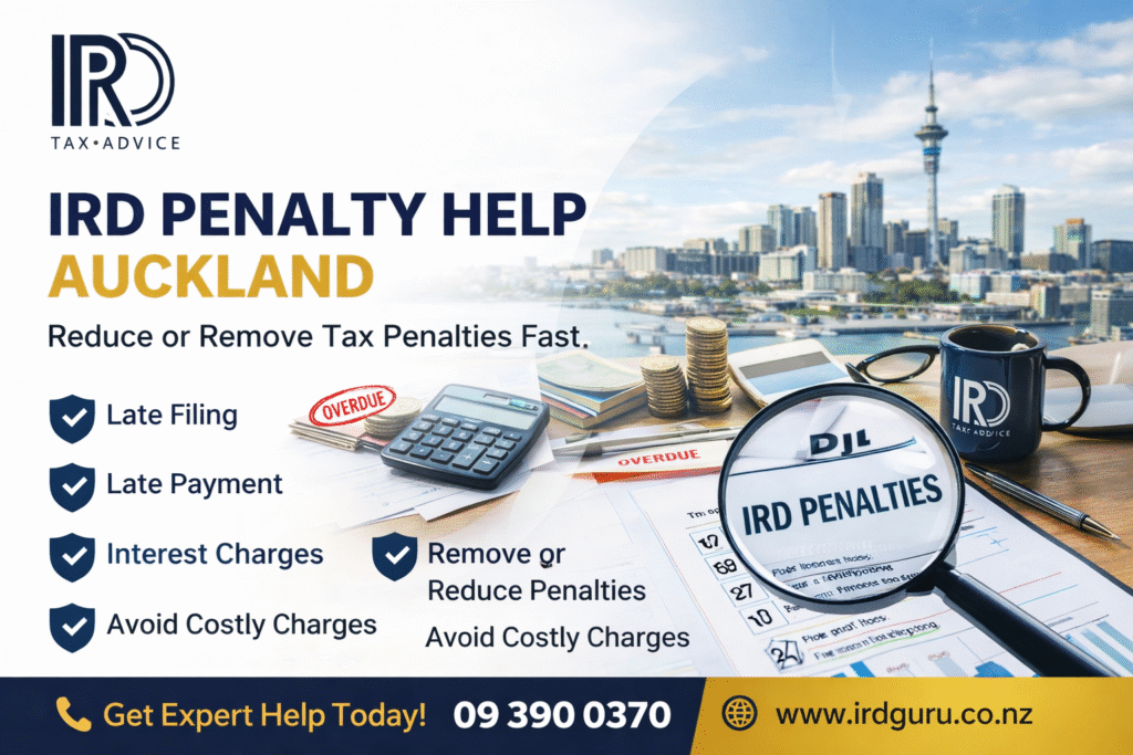 IRD penalty help Auckland image showing late tax penalties, interest charges and expert IRD support for reducing tax penalties in New Zealand