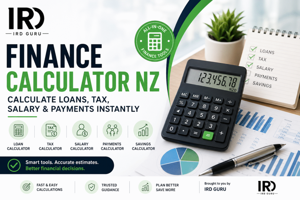 Finance calculator NZ showing loan tax salary and payment tools for financial planning in New Zealand