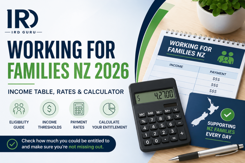 Working for Families NZ 2026 income table rates and calculator guide showing eligibility and payment estimation