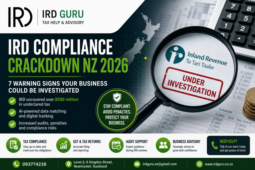 IRD compliance crackdown NZ 2026 investigation warning signs and tax advisory support by IRD Guru Auckland