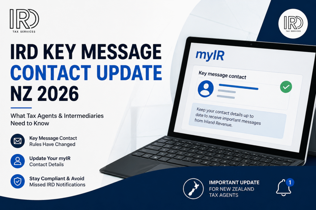 IRD Key Message Contact Update NZ 2026 explaining new myIR contact rules for tax agents and intermediaries in New Zealand