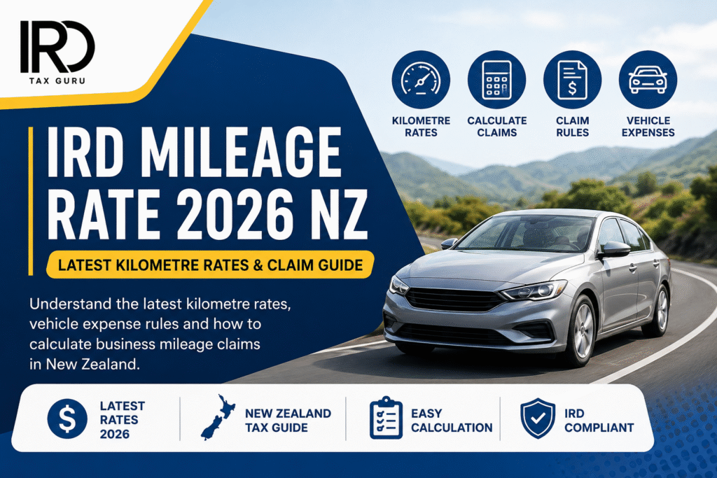 IRD Mileage Rate 2026 NZ feature image showing latest kilometre rates, vehicle expense claims and New Zealand mileage guidance