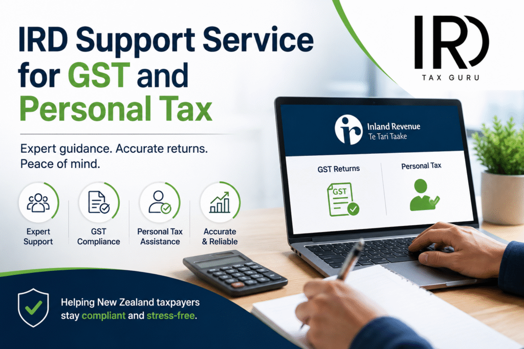 Learn how an IRD Support Service for GST and Personal Tax can help New Zealand taxpayers manage GST returns, personal tax filing, and tax compliance.