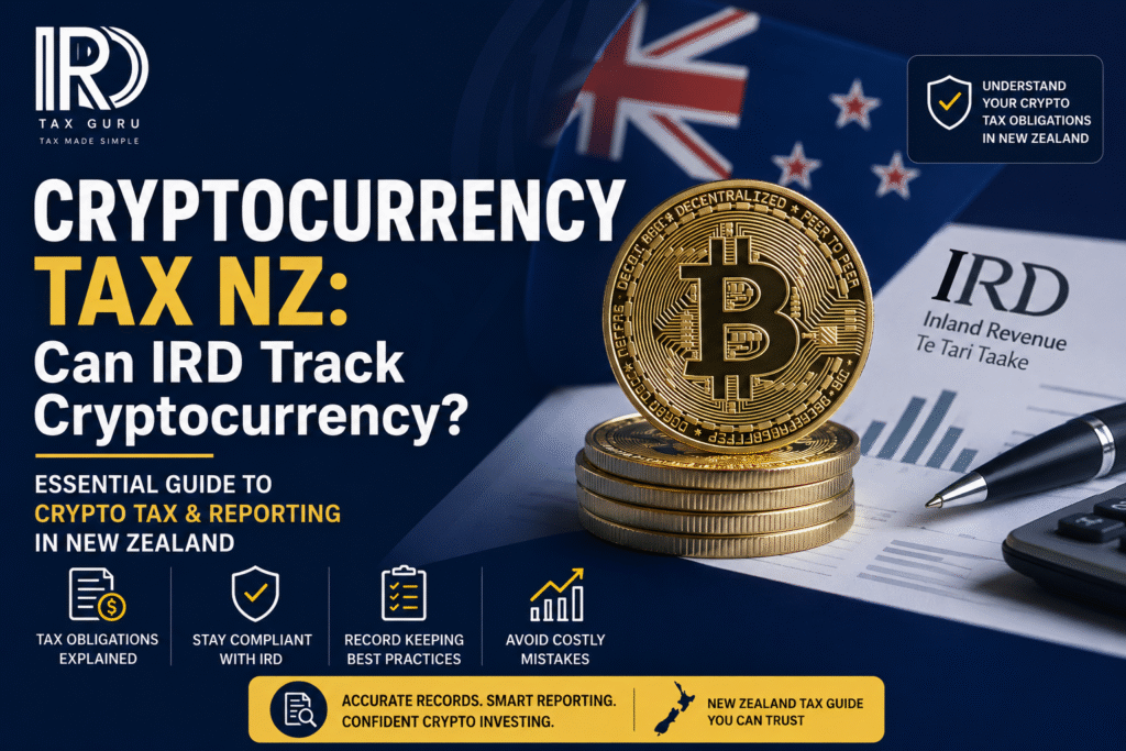 Cryptocurrency Tax NZ guide explaining crypto tax reporting, Inland Revenue (IRD) compliance, and cryptocurrency tax obligations for New Zealand investors.