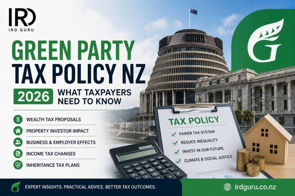 Green Party Tax Policy NZ 2026 featuring wealth tax proposals, income tax changes, property investor impacts, and business tax reforms in New Zealand.