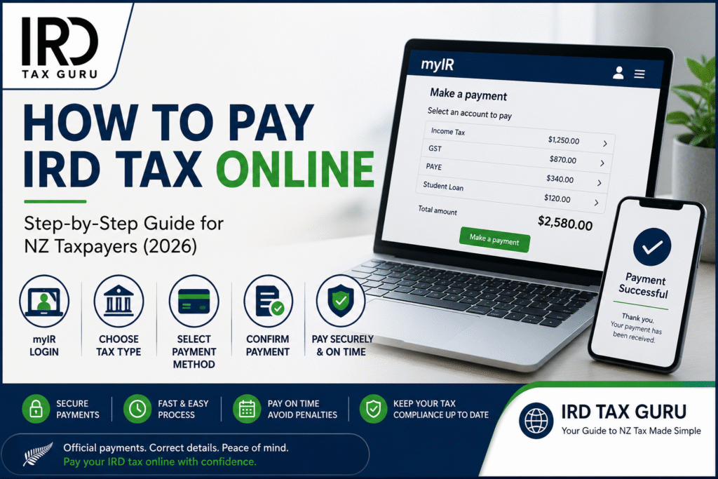 How to pay IRD tax online in New Zealand using myIR, internet banking, debit cards, and approved Inland Revenue payment methods.