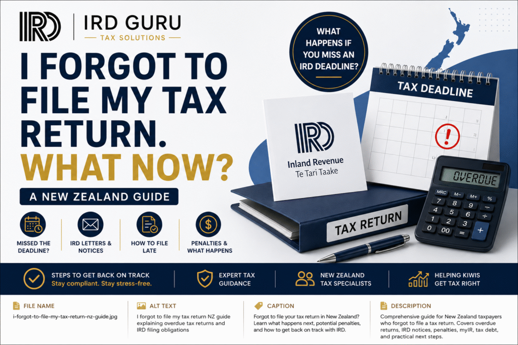 I forgot to file my tax return NZ guide explaining overdue tax returns, IRD deadlines, penalties, and how to file late returns in New Zealand