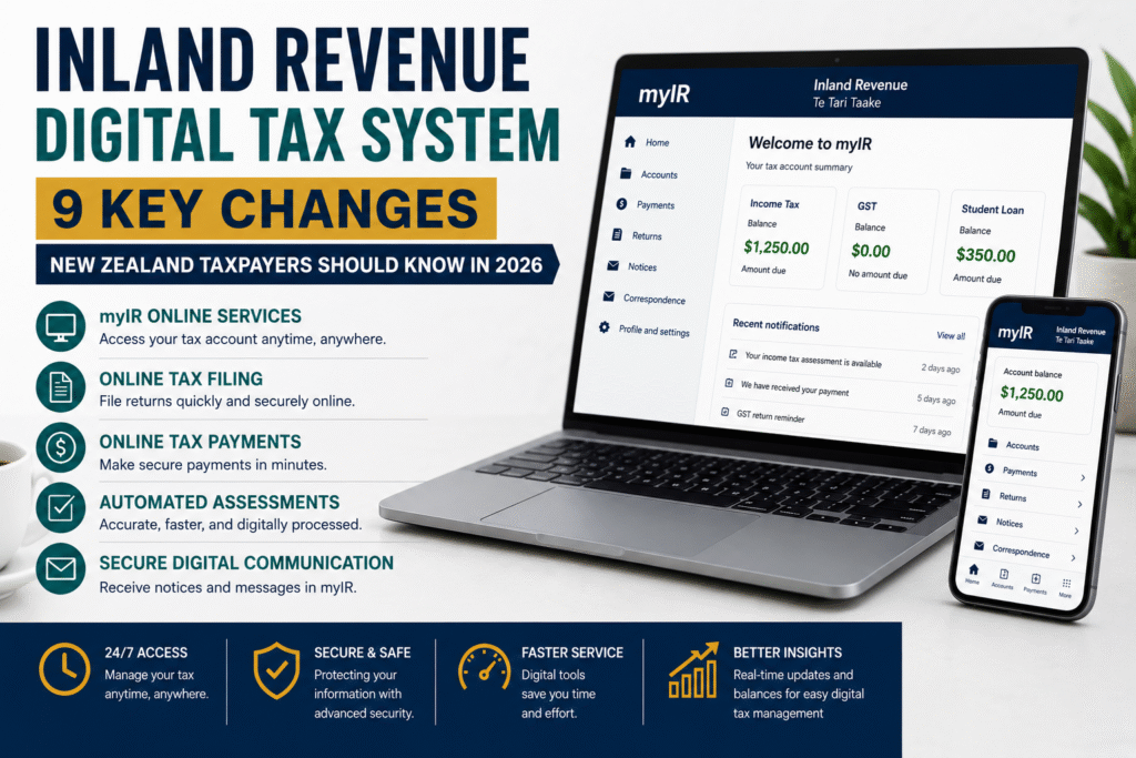 Step-by-step guide showing how to pay IRD tax online using internet banking, myIR, debit card, and credit card payment methods in New Zealand.