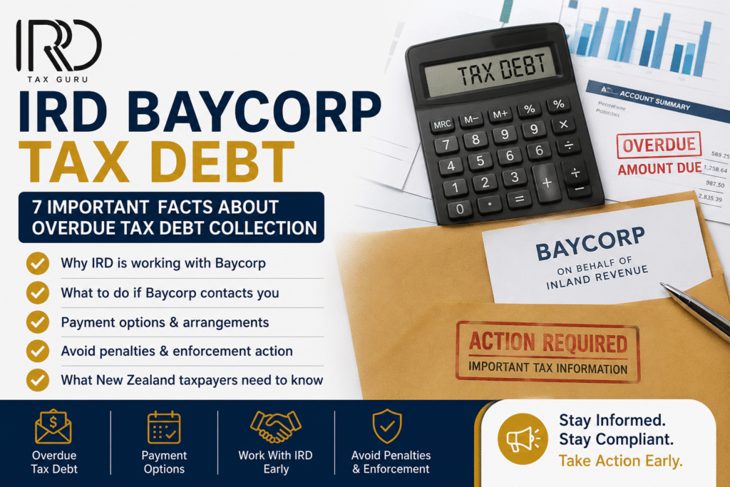 IRD Baycorp tax debt guide explaining how Inland Revenue works with Baycorp to collect overdue tax debt and available payment options for New Zealand taxpayers.