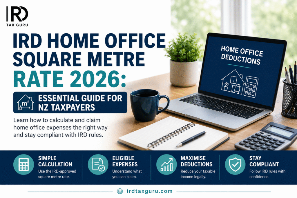 IRD Home Office Square Metre Rate 2026 guide explaining home office tax deductions for New Zealand taxpayers.