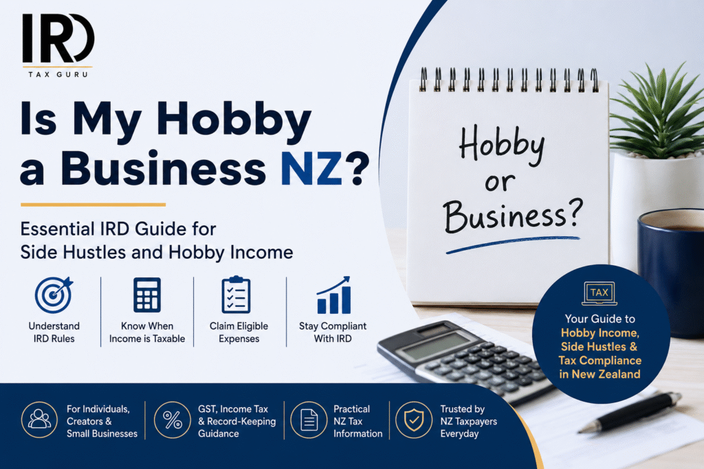 Is My Hobby a Business NZ guide explaining IRD rules for hobby income, side hustles, and business tax obligations in New Zealand.
