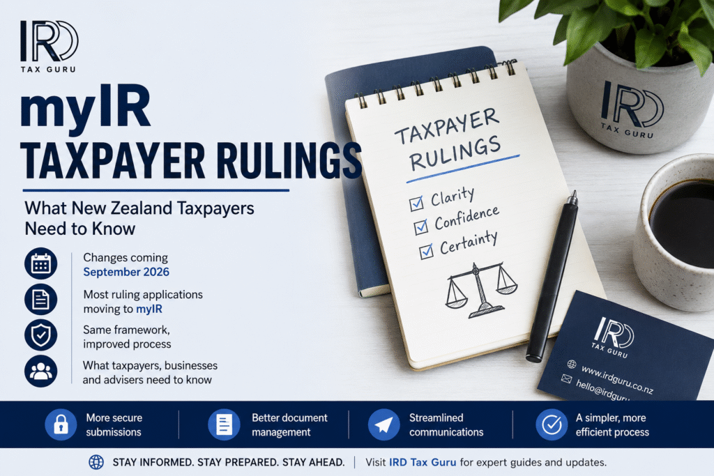 myIR Taxpayer Rulings guide explaining upcoming changes for New Zealand taxpayers and businesses