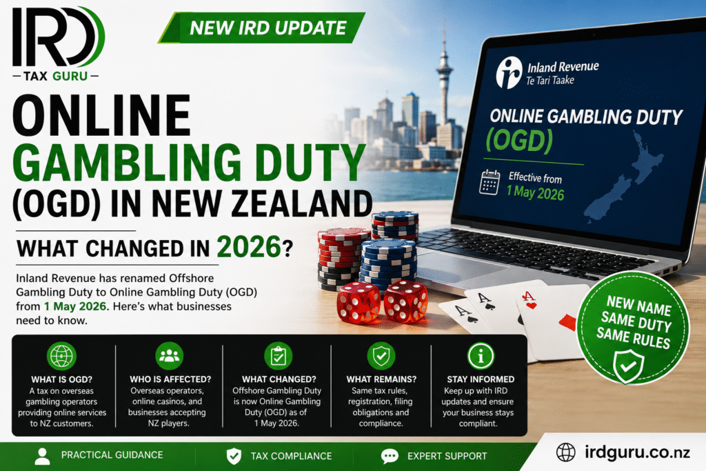 Online Gambling Duty OGD New Zealand guide explaining Inland Revenue's 2026 update