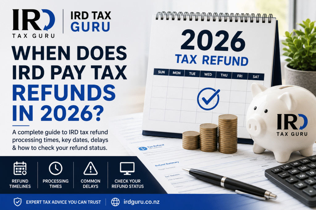 When Does IRD Pay Tax Refunds in 2026? IRD Guru guide explaining New Zealand tax refund processing times, refund delays, and refund status checks.