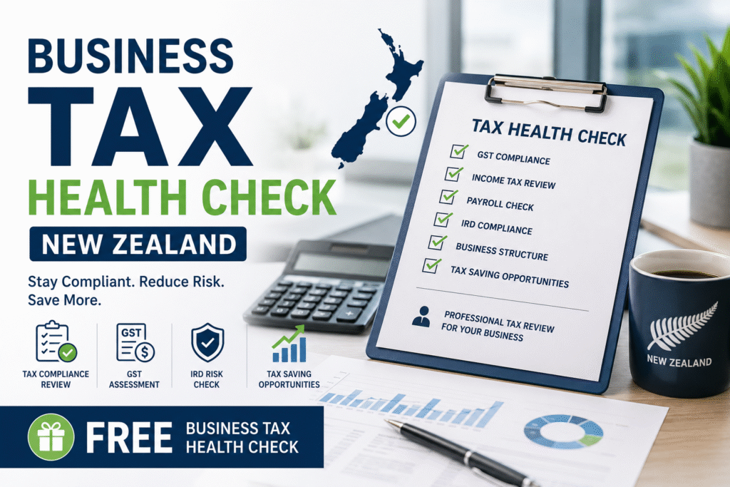 Business Tax Health Check NZ helping New Zealand businesses review GST compliance, tax obligations, IRD compliance and tax-saving opportunities.