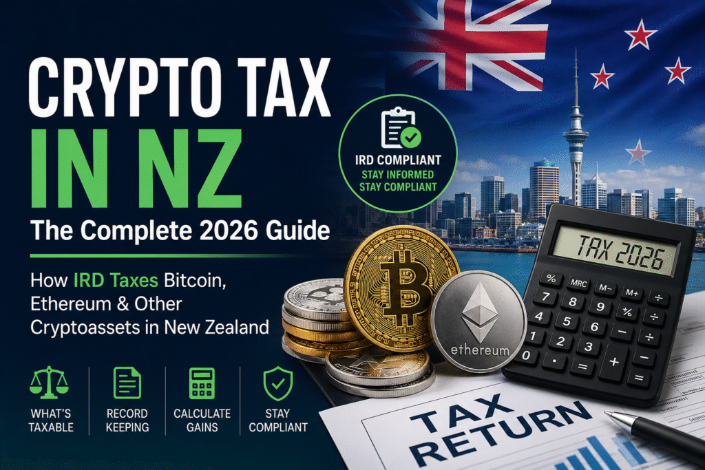 Crypto Tax in NZ guide explaining how IRD taxes Bitcoin, Ethereum and other cryptoassets, including taxable transactions and record-keeping requirements.