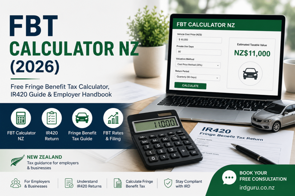 FBT Calculator NZ helping New Zealand employers calculate Fringe Benefit Tax, prepare IR420 returns, understand FBT rates, and comply with Inland Revenue requirements.