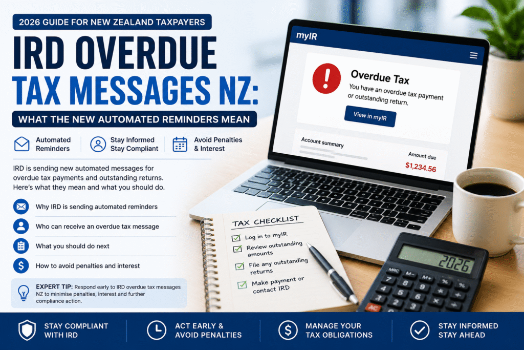 IRD Overdue Tax Messages NZ explaining Inland Revenue's automated reminders for overdue tax payments and late tax returns.
