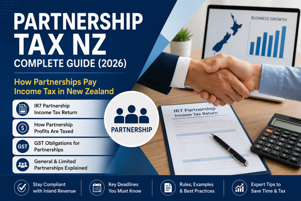 Partnership Tax NZ guide explaining IR7 Partnership Income Tax Returns, GST obligations and how partnerships are taxed in New Zealand.