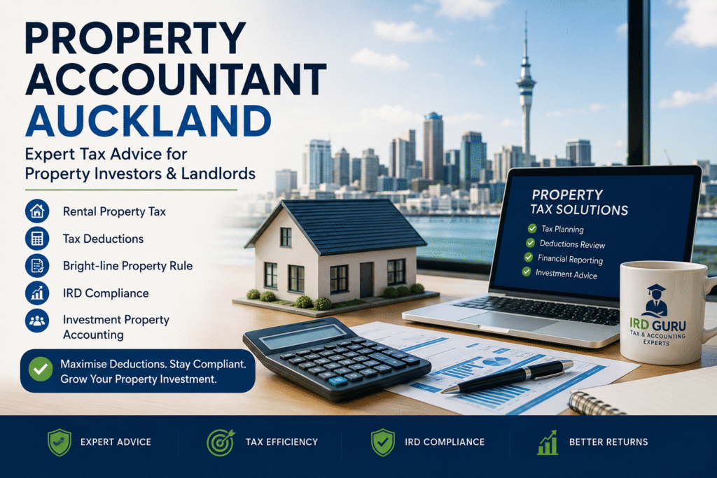 Property Accountant Auckland providing expert rental property tax advice, IRD compliance, tax planning, and accounting services for property investors and landlords in New Zealand.