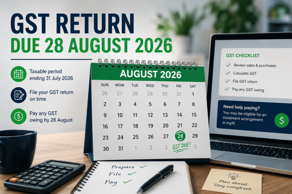 GST return due 28 August 2026 for New Zealand businesses