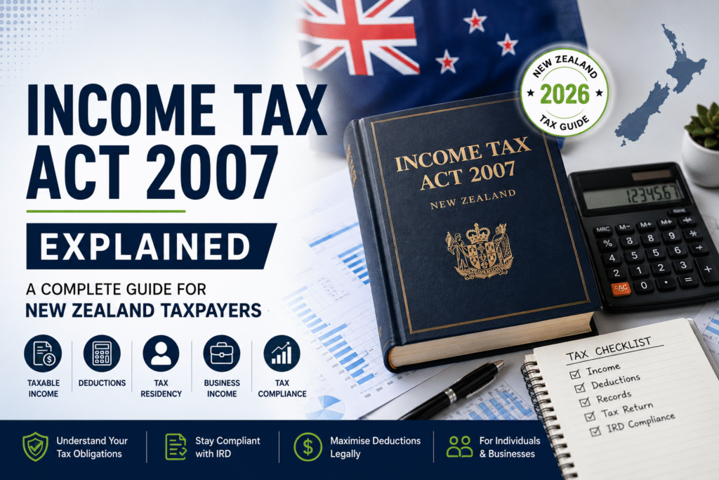 Income Tax Act 2007 guide explaining New Zealand income tax legislation, taxable income, deductions, and IRD compliance.