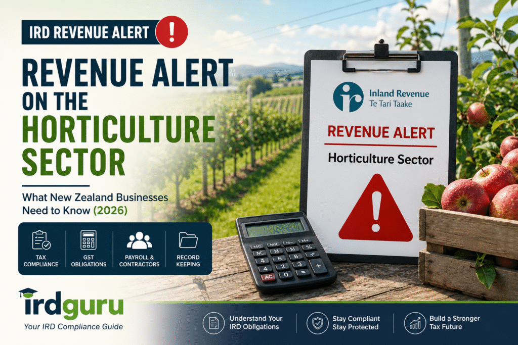 Revenue Alert on the Horticulture Sector explaining Inland Revenue tax compliance requirements for New Zealand horticulture businesses.